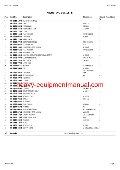 CLAAS JAGUAR 35 FORAGE HARVESTER PARTS CATALOG MANUAL