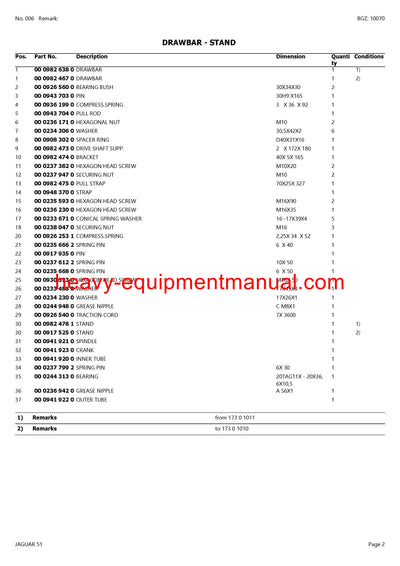 CLAAS JAGUAR 51 FORAGE HARVESTER PARTS CATALOG MANUAL