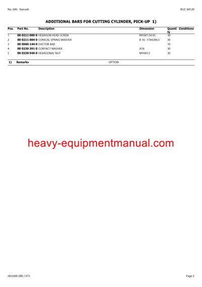 CLAAS JAGUAR 680 675 FORAGE HARVESTER PARTS CATALOG MANUAL (SN: 18200011-18299999)