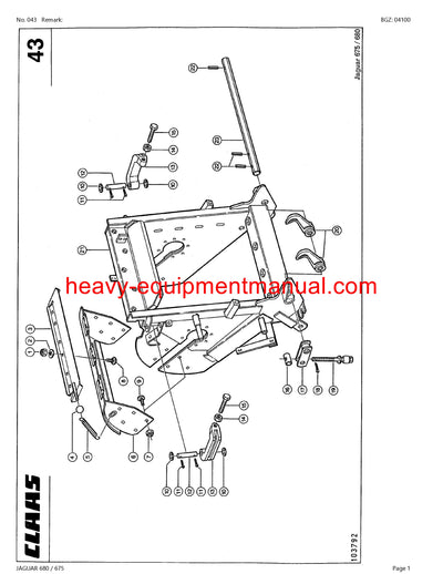 CLAAS JAGUAR 680 675 FORAGE HARVESTER PARTS CATALOG MANUAL (SN: 18200011-18299999)