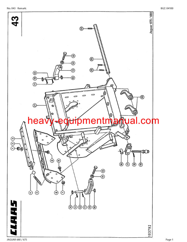 CLAAS JAGUAR 680 675 FORAGE HARVESTER PARTS CATALOG MANUAL (SN: 18200011-18299999)