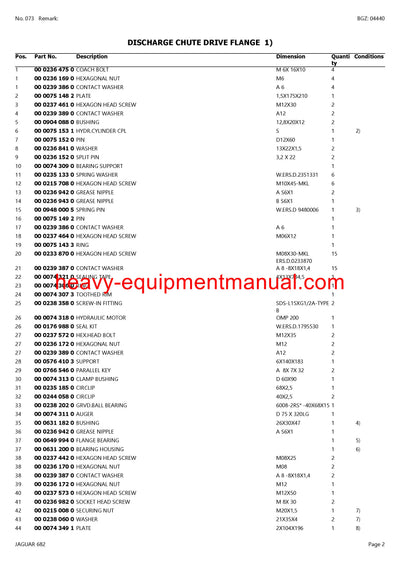 CLAAS JAGUAR 682 FORAGE HARVESTER PARTS CATALOG MANUAL