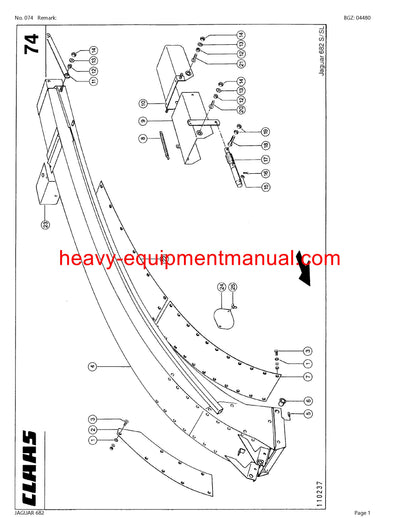 CLAAS JAGUAR 682 FORAGE HARVESTER PARTS CATALOG MANUAL