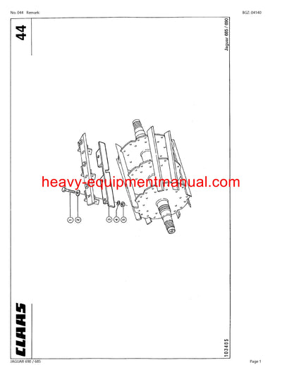 CLAAS JAGUAR 690 685 FORAGE HARVESTER PARTS CATALOG MANUAL (SN: 18100016-18199999)