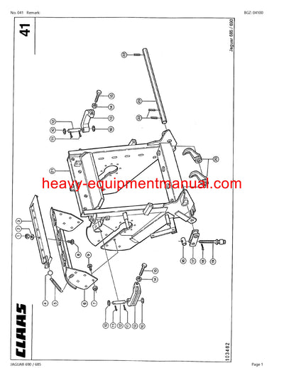 CLAAS JAGUAR 690 685 FORAGE HARVESTER PARTS CATALOG MANUAL (SN: 18100016-18199999)