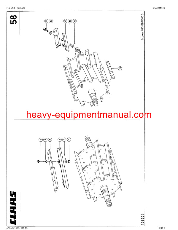 CLAAS JAGUAR 695-685 SL FORAGE HARVESTER PARTS CATALOG MANUAL (SN: 18700001-18799999)