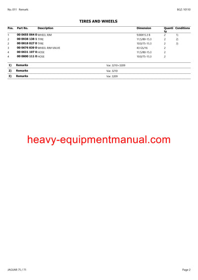 CLAAS JAGUAR 75 71 FORAGE HARVESTER PARTS CATALOG MANUAL (SN: 17201011-17299999)