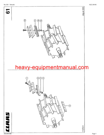 CLAAS JAGUAR 800 FORAGE HARVESTER PARTS CATALOG MANUAL