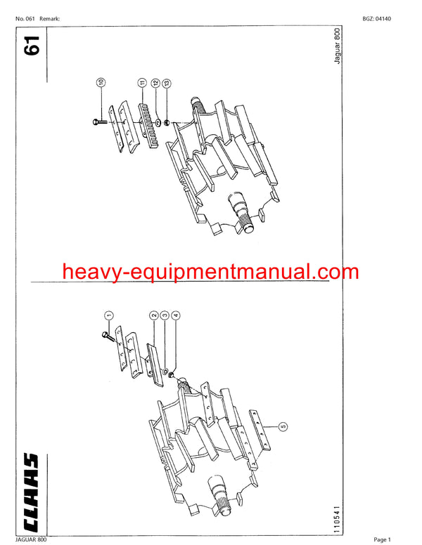 CLAAS JAGUAR 800 FORAGE HARVESTER PARTS CATALOG MANUAL