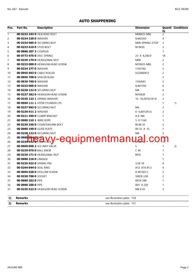 CLAAS JAGUAR 800 FORAGE HARVESTER PARTS CATALOG MANUAL