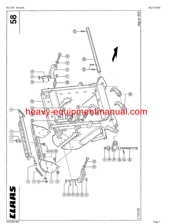 CLAAS JAGUAR 800 FORAGE HARVESTER PARTS CATALOG MANUAL