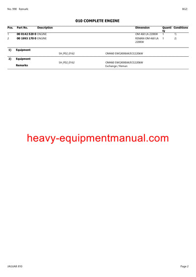 CLAAS JAGUAR 810 FORAGE HARVESTER PARTS CATALOG MANUAL