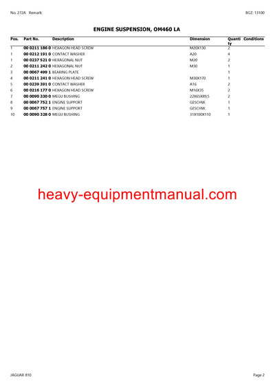 CLAAS JAGUAR 810 FORAGE HARVESTER PARTS CATALOG MANUAL