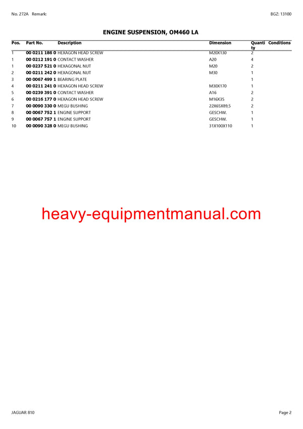 CLAAS JAGUAR 810 FORAGE HARVESTER PARTS CATALOG MANUAL