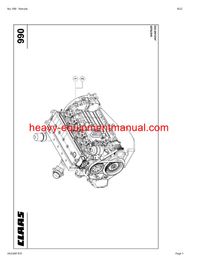 CLAAS JAGUAR 810 FORAGE HARVESTER PARTS CATALOG MANUAL