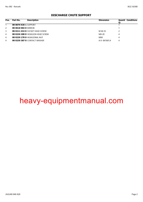 PDF Claas 840 - 820 Jaguar Forage Harvester Parts Manual