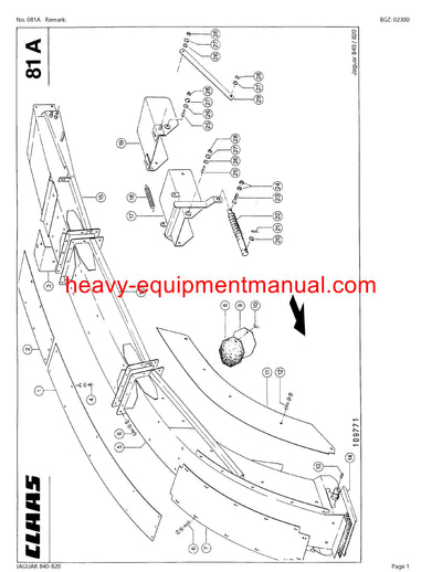 CLAAS JAGUAR 840-820 FORAGE HARVESTER PARTS CATALOG MANUAL (SN: 49100011-49199999)