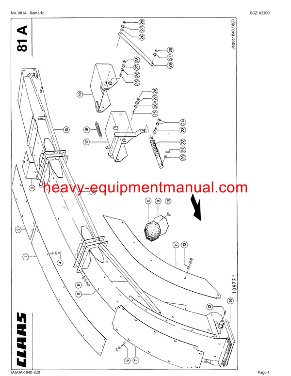 CLAAS JAGUAR 840-820 FORAGE HARVESTER PARTS CATALOG MANUAL (SN: 49100011-49199999)