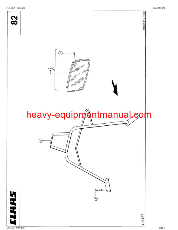 CLAAS JAGUAR 840-820 FORAGE HARVESTER PARTS CATALOG MANUAL (SN: 49100011-49199999)