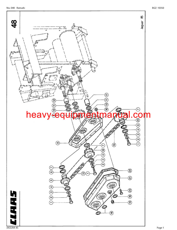 CLAAS JAGUAR 85 FORAGE HARVESTER PARTS CATALOG MANUAL