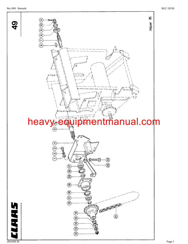 CLAAS JAGUAR 85 FORAGE HARVESTER PARTS CATALOG MANUAL