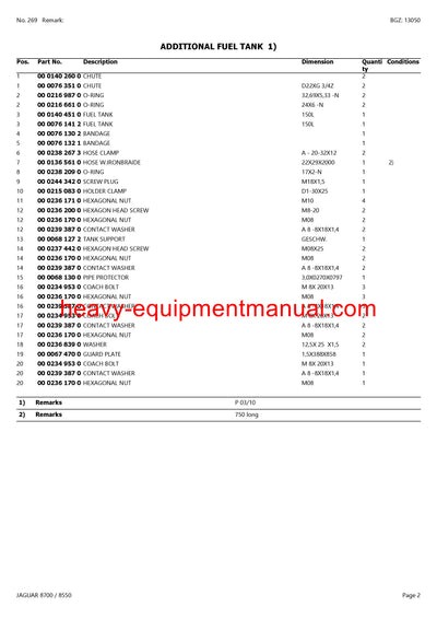 CLAAS JAGUAR 8700 8550 FORAGE HARVESTER PARTS CATALOG MANUAL
