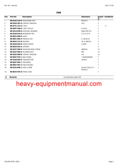 PDF Claas 8700/ 8550 Jaguar Forage Harvester Parts Manual