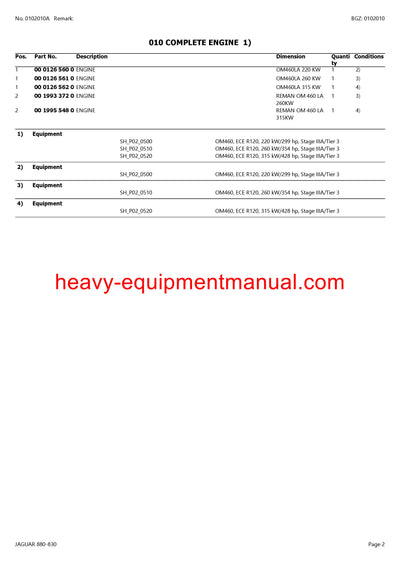 CLAAS JAGUAR 880-830 FORAGE HARVESTER PARTS CATALOG MANUAL