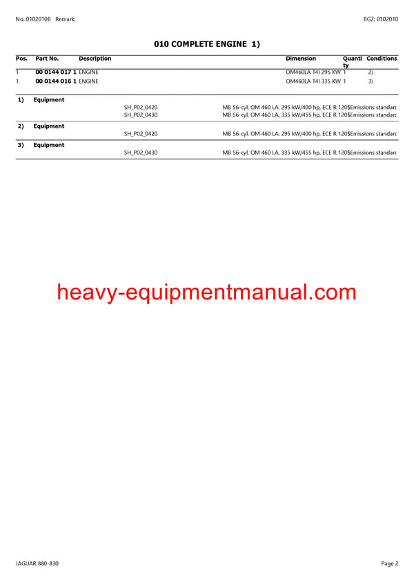 PDF Claas 880 - 830 Jaguar Forage Harvester Parts Manual
