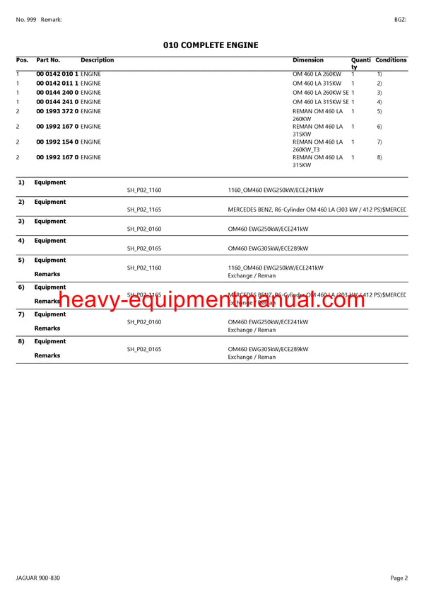 CLAAS JAGUAR 900-830 FORAGE HARVESTER PARTS CATALOG MANUAL (SN: 49300011-49399999)