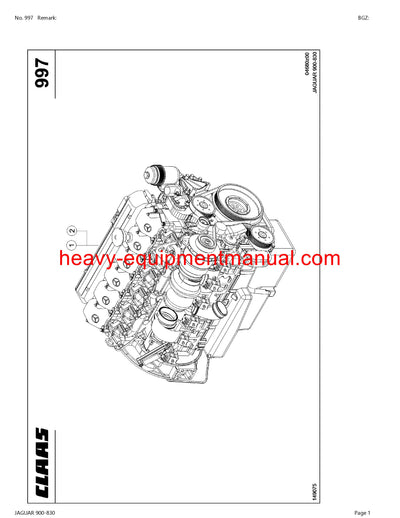 CLAAS JAGUAR 900-830 FORAGE HARVESTER PARTS CATALOG MANUAL (SN: 49300011-49399999)