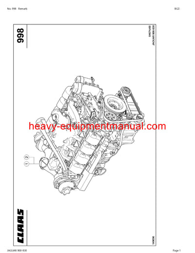 CLAAS JAGUAR 900-830 FORAGE HARVESTER PARTS CATALOG MANUAL (SN: 49200011-49299999)