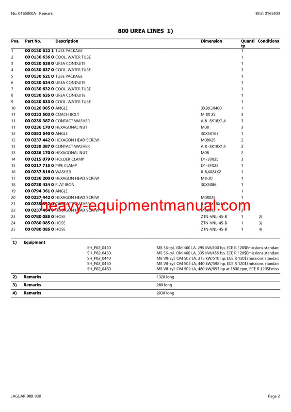CLAAS JAGUAR 980-930 FORAGE HARVESTER PARTS CATALOG MANUAL (SN: 49700001-49799999)