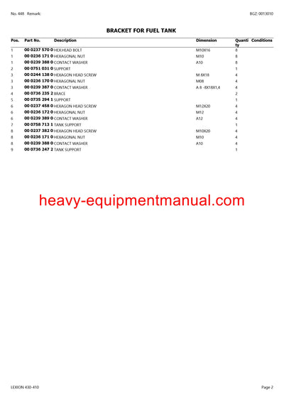 PDF Claas 430 - 410 Lexion Combine Parts Manual