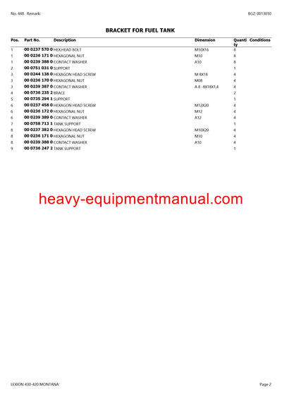 CLAAS LEXION 430-420 MONTANA COMBINE PARTS CATALOG MANUAL