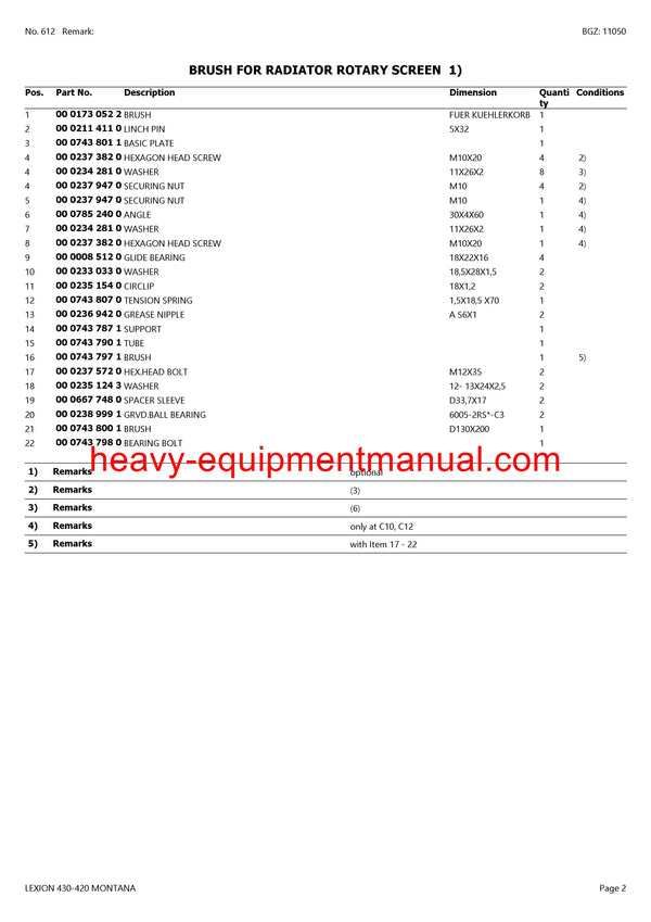 PDF Claas 430 - 420 Lexion Montana Combine Parts Manual