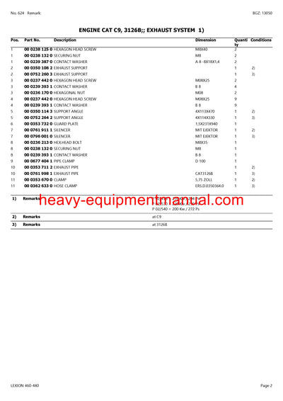 CLAAS LEXION 460-440 COMBINE PARTS CATALOG MANUAL (SN: 45400011-45499999)