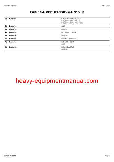 CLAAS LEXION 460-440 COMBINE PARTS CATALOG MANUAL (SN: 54400011-54499999)