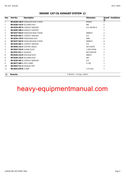 CLAAS LEXION 460-450 TERRA-TRAC COMBINE PARTS CATALOG MANUAL (SN: 45700011-45799999)