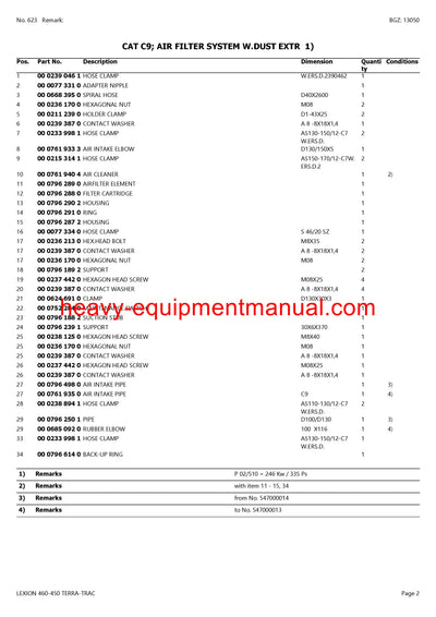 CLAAS LEXION 460-450 TERRA-TRAC COMBINE PARTS CATALOG MANUAL (SN: 45700011-45799999)