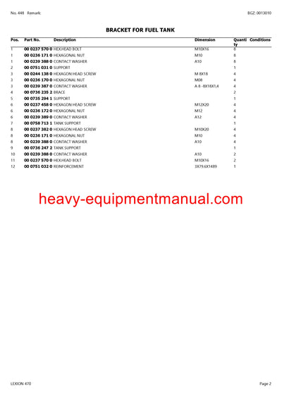 CLAAS LEXION 470 COMBINE PARTS CATALOG MANUAL