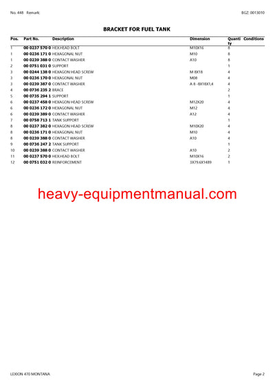 CLAAS LEXION 470 MONTANA COMBINE PARTS CATALOG MANUAL