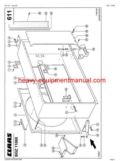CLAAS LEXION 470 MONTANA COMBINE PARTS CATALOG MANUAL