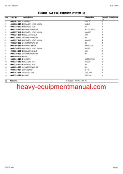 CLAAS LEXION 480 COMBINE PARTS CATALOG MANUAL (SN: 4600001-46699999)