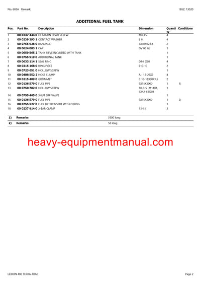 CLAAS LEXION 480 TERRA-TRAC COMBINE PARTS CATALOG MANUAL (SN: 54800011-54899999)