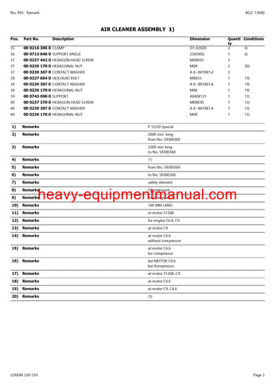 CLAAS LEXION 530-510 COMBINE PARTS CATALOG MANUAL