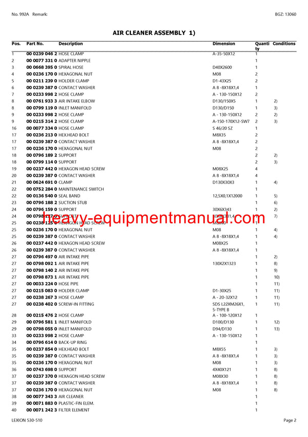 PDF Claas 530 - 510 Lexion Combine Parts Manual