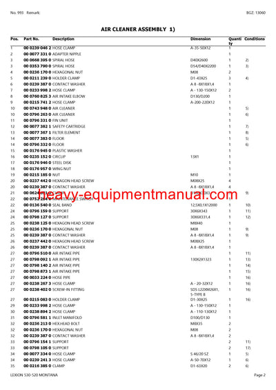 PDF Claas 530 - 520 Lexion Montana Combine Parts Manual