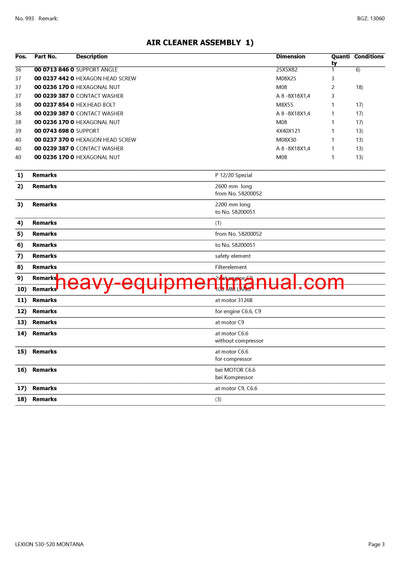 PDF Claas 530 - 520 Lexion Montana Combine Parts Manual