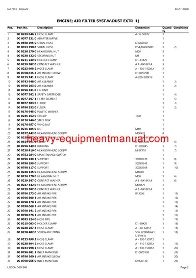 CLAAS LEXION 560-540 COMBINE PARTS CATALOG MANUAL